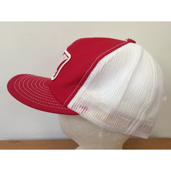 104C Red/White/Red Trucker Mesh Snapback Adjustable Hat by  Vintage Wilsonart Embroidered Patch Red White Mesh Snapback Trucker Hat Cap